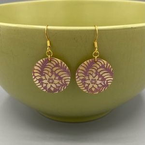 Pink and Gold Shell Dangle Earrings